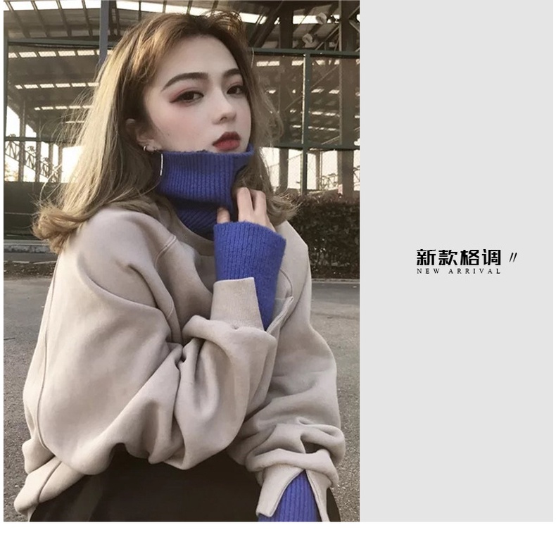 KJA-45 sweater turtle neck fake two piece wanita musim dingin winter import korea jepang