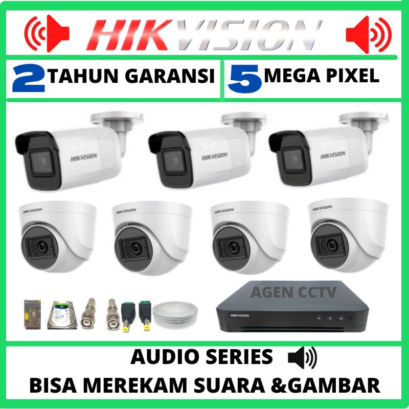 PAKET CCTV HIKVISION 8 CHANNEL 7 KAMERA 5MP AUDIO SERIES ORIGINAL KOMPLIT