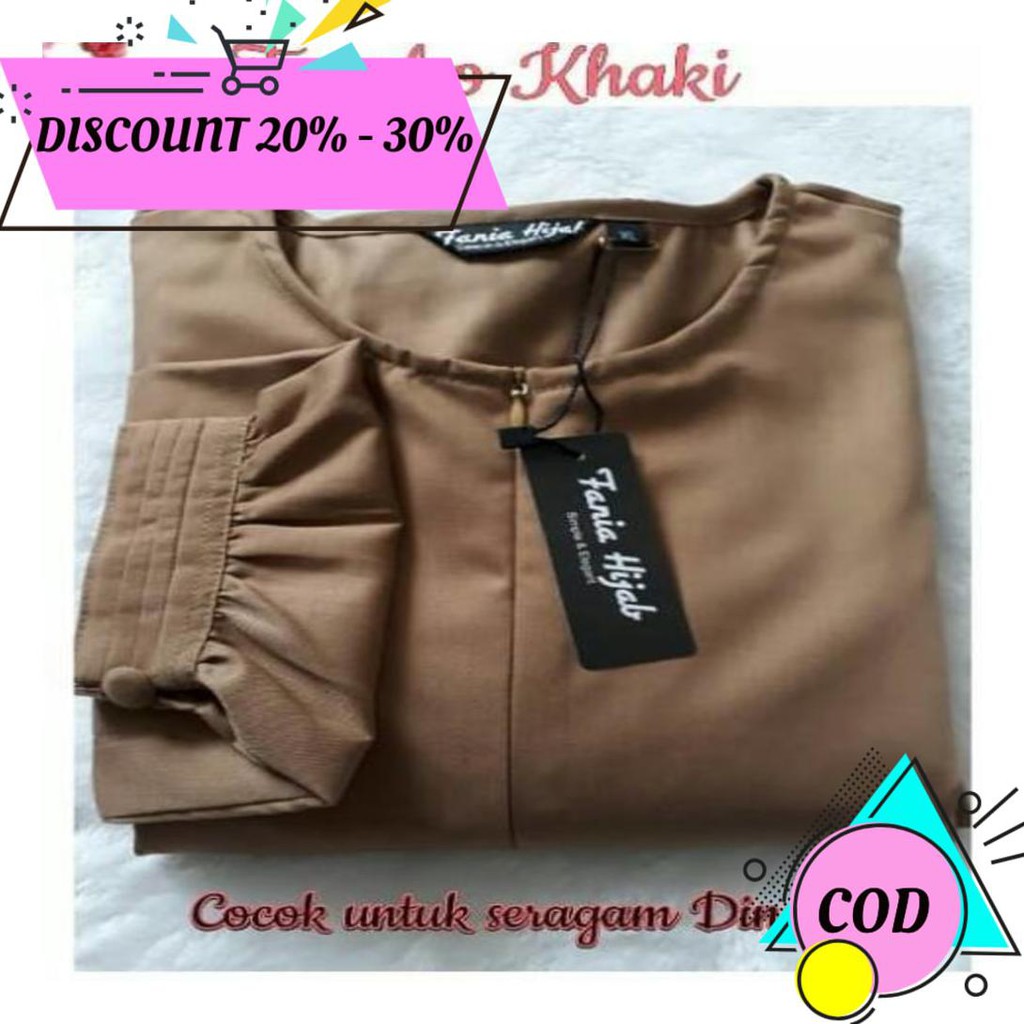 (BAYAR DITEMPAT) GAMIS DINAS PNS MAHYA KHAKI DAN HITAM PUTIH FANIA HIJAB/SERAGAM PEMDA/PAKAIAN