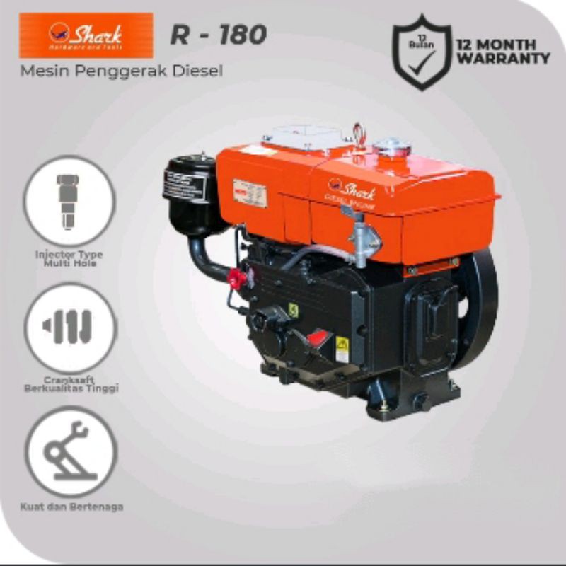 Mesin Penggerak Diesel 7 HP Shark R180 Diesel Engine Mesin Usaha Serbaguna