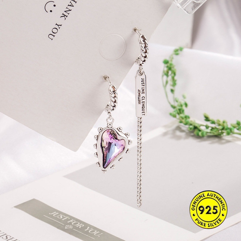 Anting Klip Silver S925 Bentuk Hati Hias Amethyst Gaya Retro Untuk Wanita U935