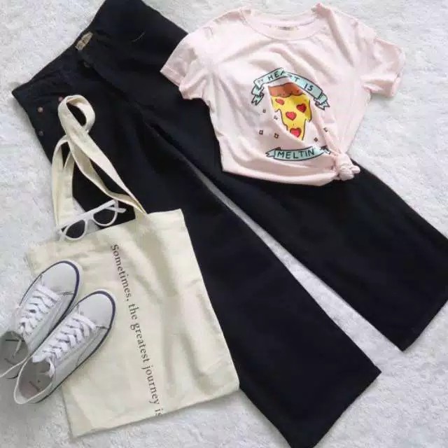 Celana Kulot Jeans Wanita highwaist longgar loose Polos All Size // celana korea loose