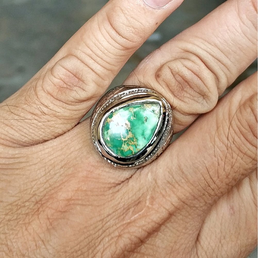 CINCIN BATU AKIK NATURAL PIRUS PERSIA HIJAU MOTIF TETESAN AIR