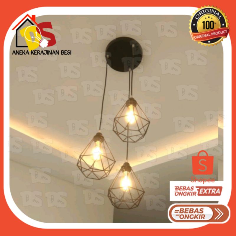 Kap Lampu Gantung Besi 3 In 1 hias