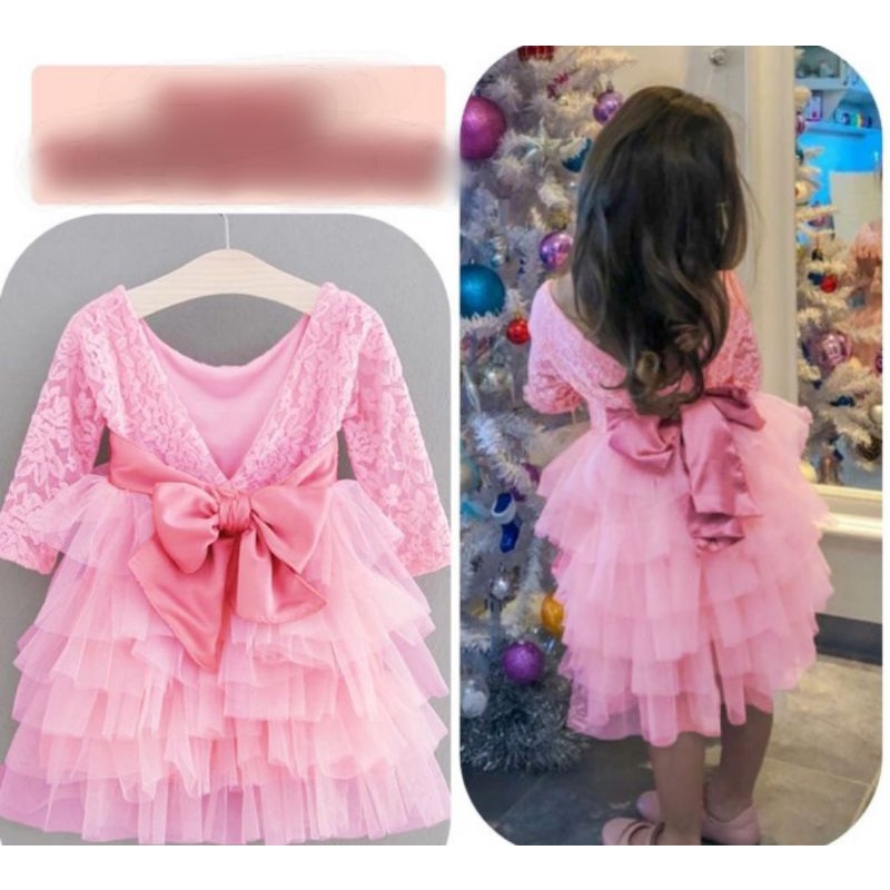 A595 Dress Anak Perempuan Dress Pita Anak Dress Pink Anak Dress Ungu Anak Lilac Dress Brukat Anak Dr