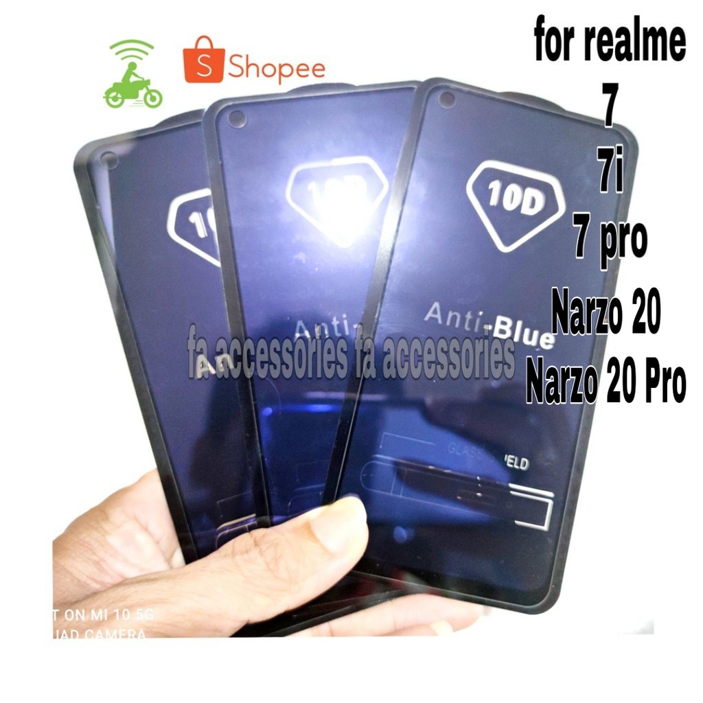 Tempered Glass Anti Blue Light Full 10D 99D realme 7 7i 7pro Narzo 20pro  i pro screen guard