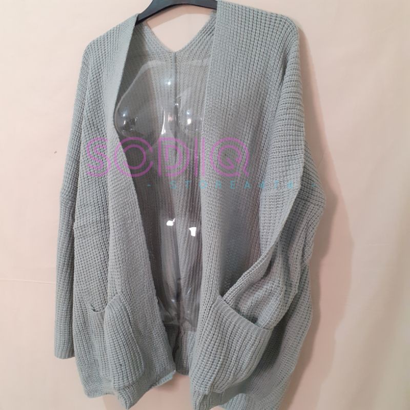 Cardigan Oversized Cardi Outer LOOCY PREMIUM Rajut Tebal Cardy Oversize Lavella Wanita-Abu muda