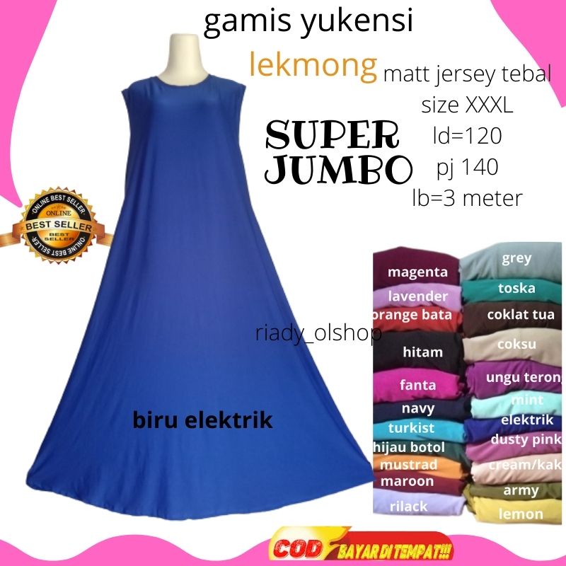 Baju Hitam Gamis Tanpa lengan LD120 PJ140cm Super Jumbo Dalaman Gamis Tanpa Lengan Yukensi Kutung.