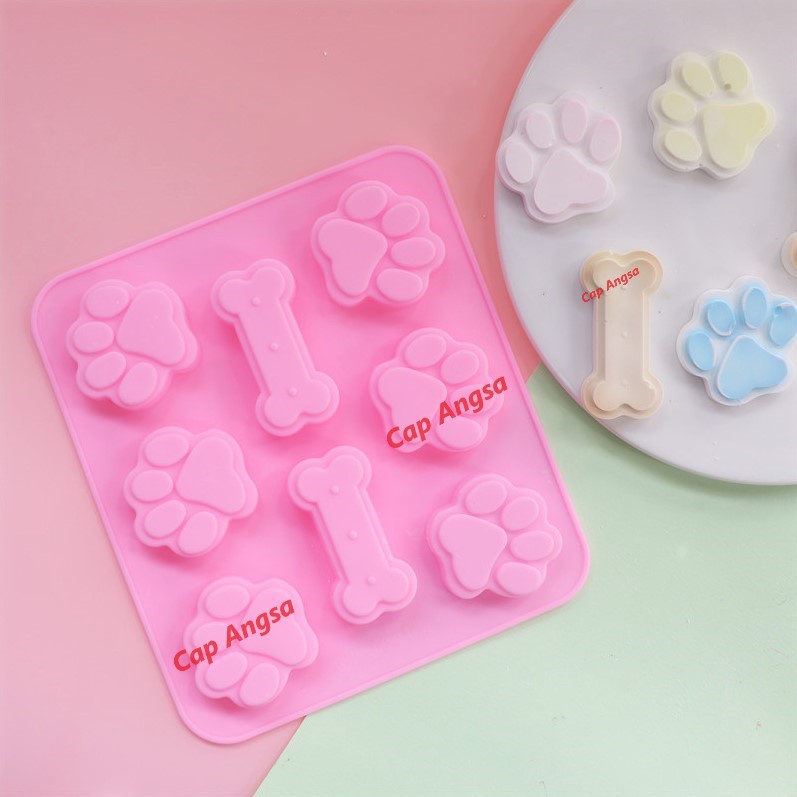 CETAKAN SILICONE PET PAW BONE 8 CAVITY CETAKAN SILIKON TULANG TELAPAK HEWAN AGAR PUDING FONDANT CHOCOLATE MOLD 3D KUE