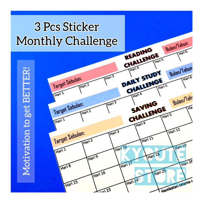 

3 pcs Sticker Kyoute Monthly Study Reading Saving Challenge Agenda