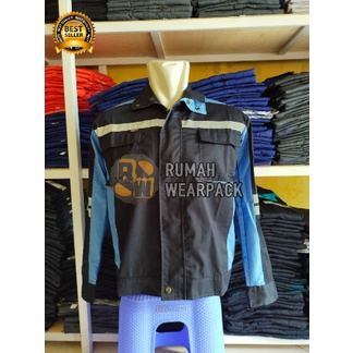 Semi Jacket Safety Wearpack Safety Jaket Kerja Atasan Navy Kombinasi Biru Langit