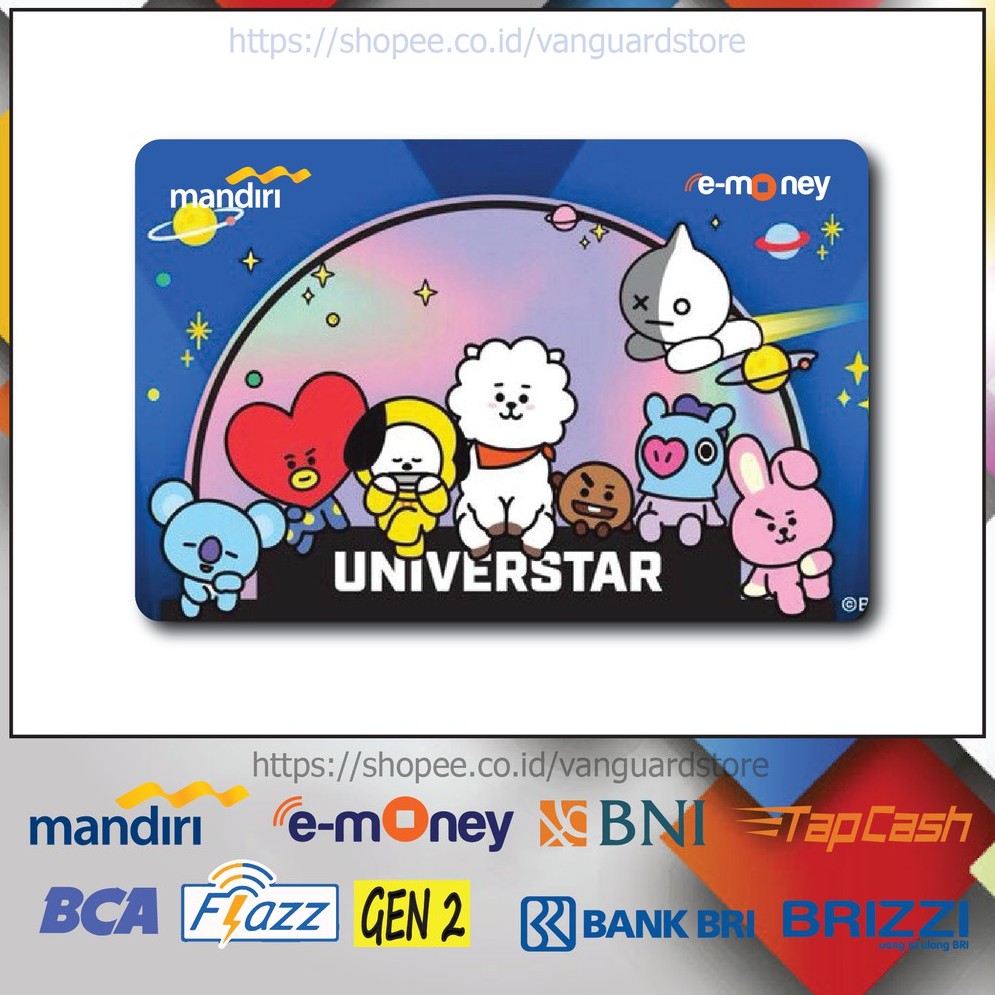 KARTU E MONEY E TOLL BT21 UNIVERSTAR LUCU ANIME 95 EMONEY MANDIRI FLAZZ BCA BNI TAPCASH BRIZZI BRI