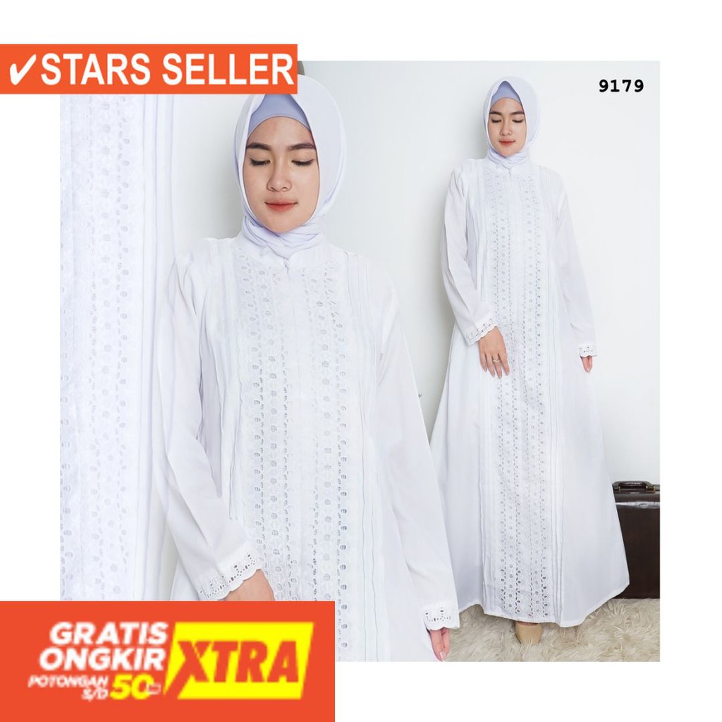 BAJU LEBARAN PAKAIAN MUSLIMAH SYARI BERGO BALOTELI / Gamis Putih Katun JUMBO / Baju Haji/ Gamis