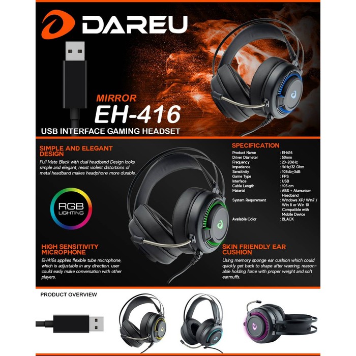 Dareu Mirror EH416 RGB LED Gaming Headset