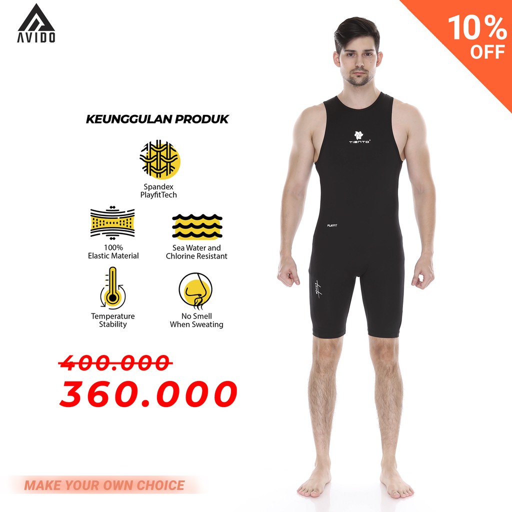 Tiento Wetsuit Singlet Black Men Baselayer Swimwear Jumpsuit Diving Baju Celana Renang Pria Original