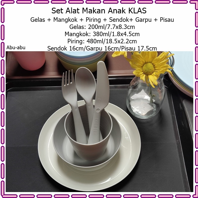 [6in1] Set Alat Makan Anak KLAS Gelas + Mangkok + Piring + Sendok+ Garpu + Pisau