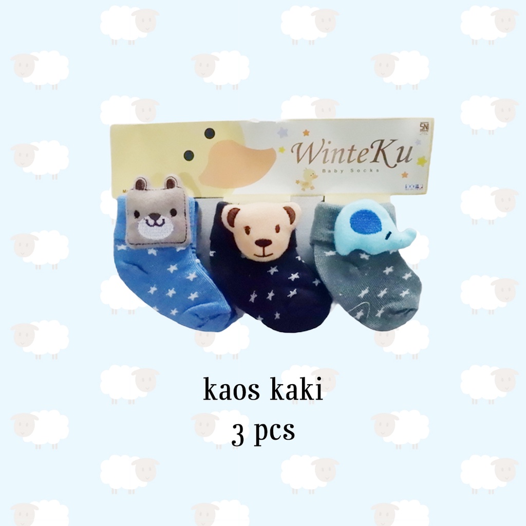 ISI 3 PASANG Winteku Baby Socks | Kaos Kaki Bayi 3D Boneka