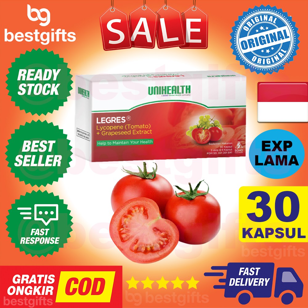 UNIHEALTH LEGRES LYCOPENE TOMATO GRAPE SEED EXTRACT EKSTRAK KULIT TOMAT BIJI ANGGUR IMUN 30 KAPSUL