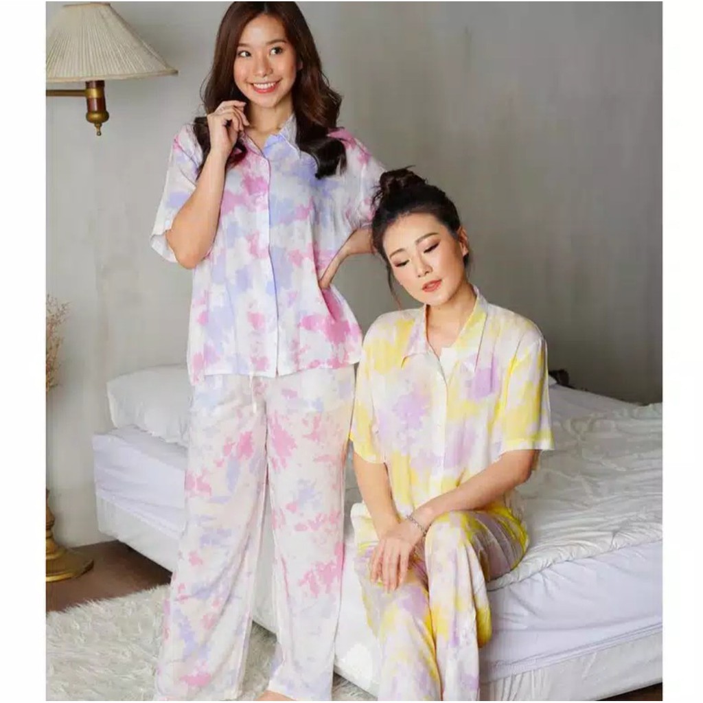 Galaxy Shortsleeve Set - Baju Tidur Tie Dye Set / Daily Set / Piyama Set CP Fit XL (LD 106 CM)