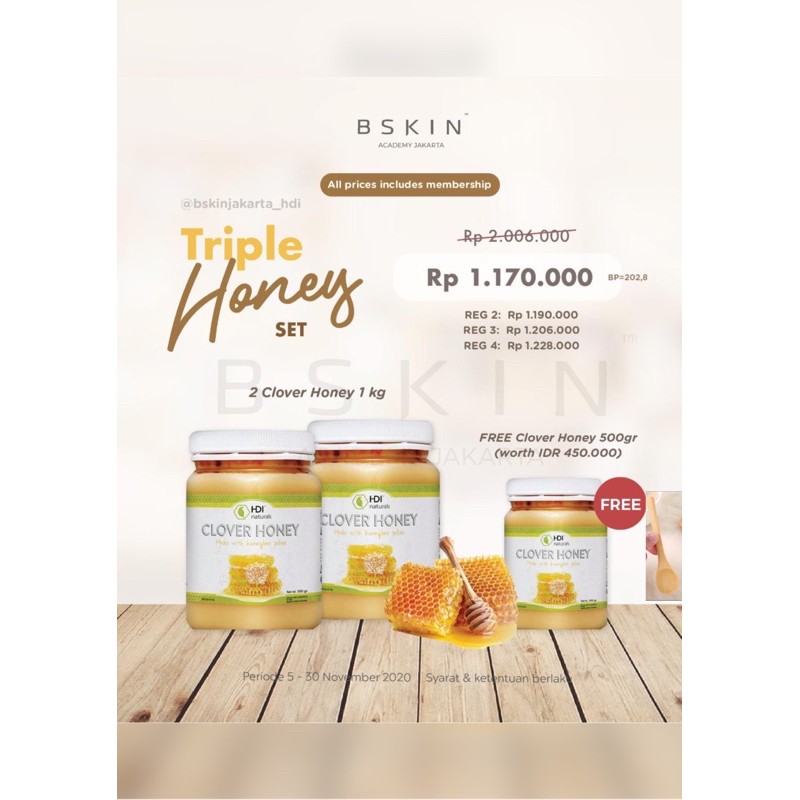 triple honey set free sendok kayu 1 pcs