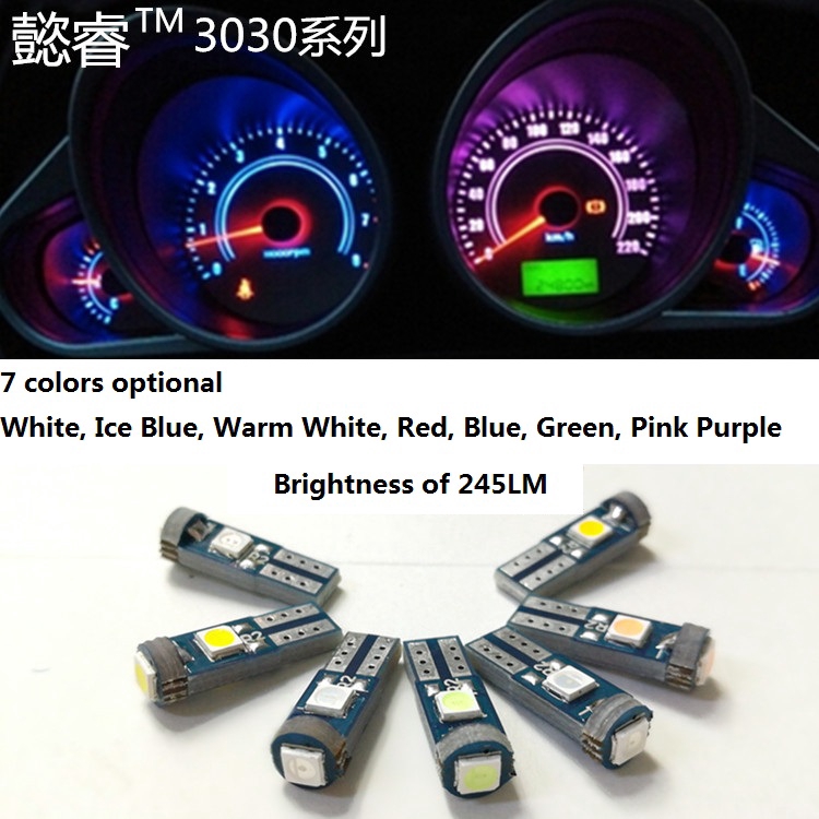 1Pcs T5 W1.2W 3SMD 3030 LED Lampu Interior Mobil Auto Side Light T5 LED Dashboard Gauge Instrumen Lampu Bohlam dashboard mobil lampu lampu