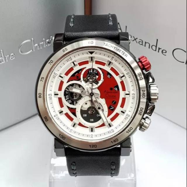 JAM TANGAN PRIA ALEXANDRE CHRISTIE AC 6429 SILVER BLACK RED ORIGINAL GARANSI RESMI