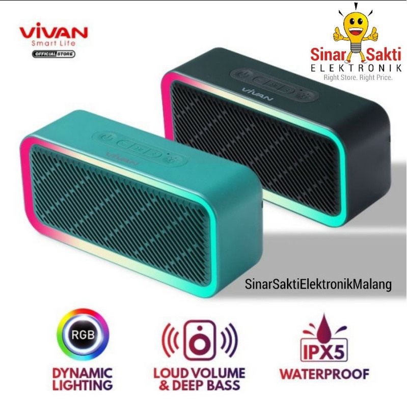 Vivan Speaker Bluetooth 5.0 RGB VS6 Waterproof USB Portable HP MicroSd Bass