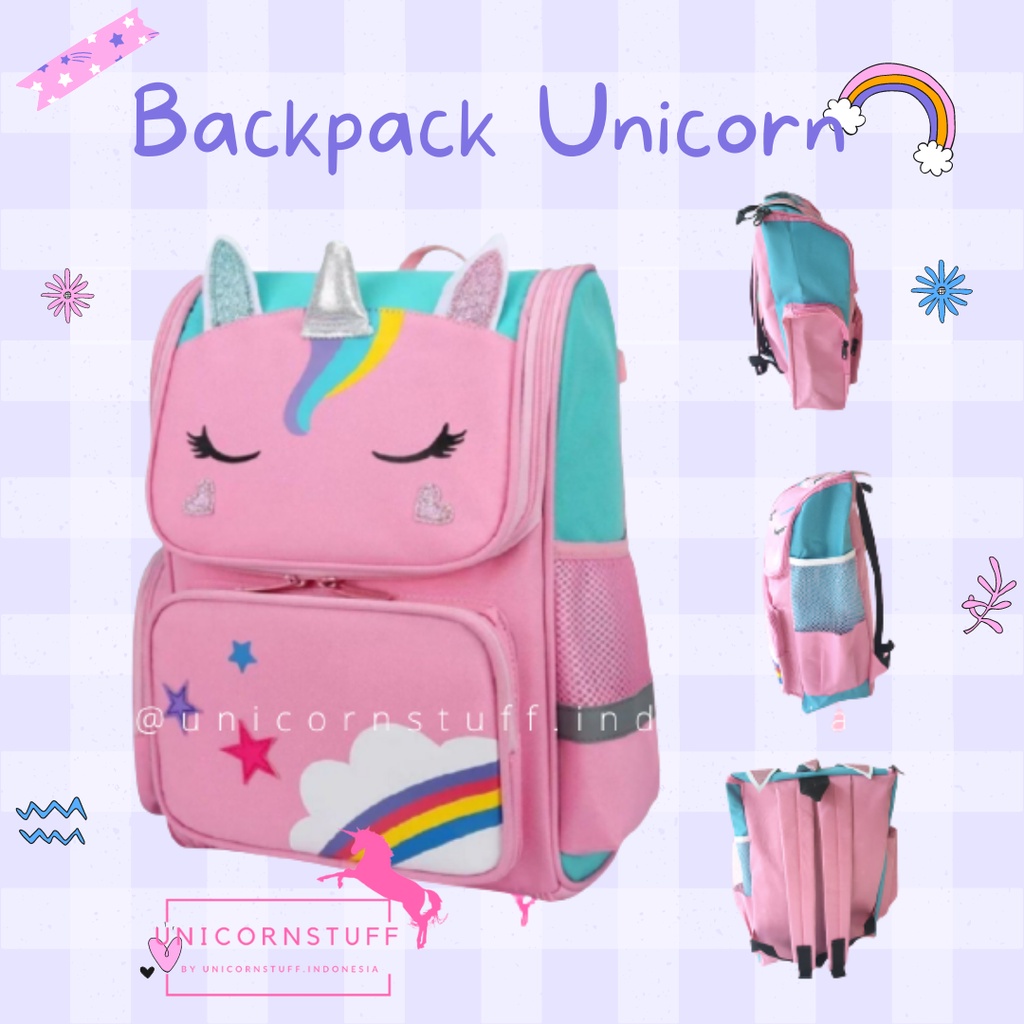 Tas Ransel Sekolah Unicorn Backpack Anak Perempuan Princess Besar Cewek Kado Ulang Tahun Birthday SD Pink Lucu