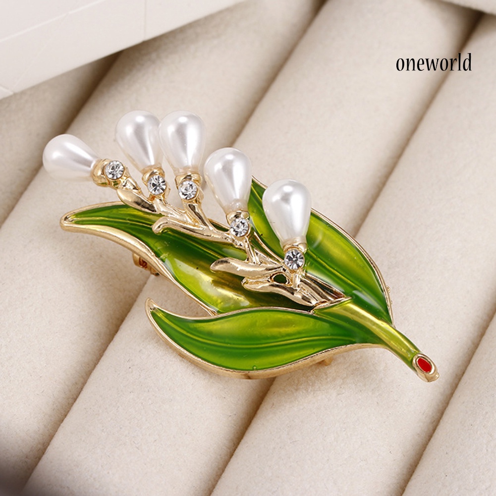 OW@ Rhinestone Faux Pearl Tree Leaf Brooch Pin Fashion Women Party Jewelry Gift