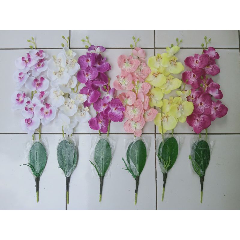 Bunga Hias Artificial Anggrek Putih Kuning Ungu Maroon Peach Hijau x2 untuk Hiasan Pajangan Dekorasi