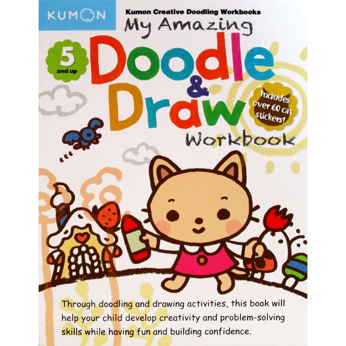 

(KUM-DOOD-AMZ) Kumon My Amazing Doodle & Draw Work Book Includes Over 60 cat stickers