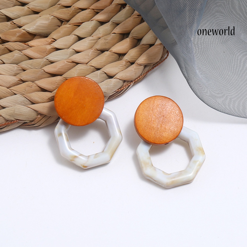 OW# Fashion Women Marble Grain Resin Octagon Dangle Ear Stud Earrings Jewelry Gift