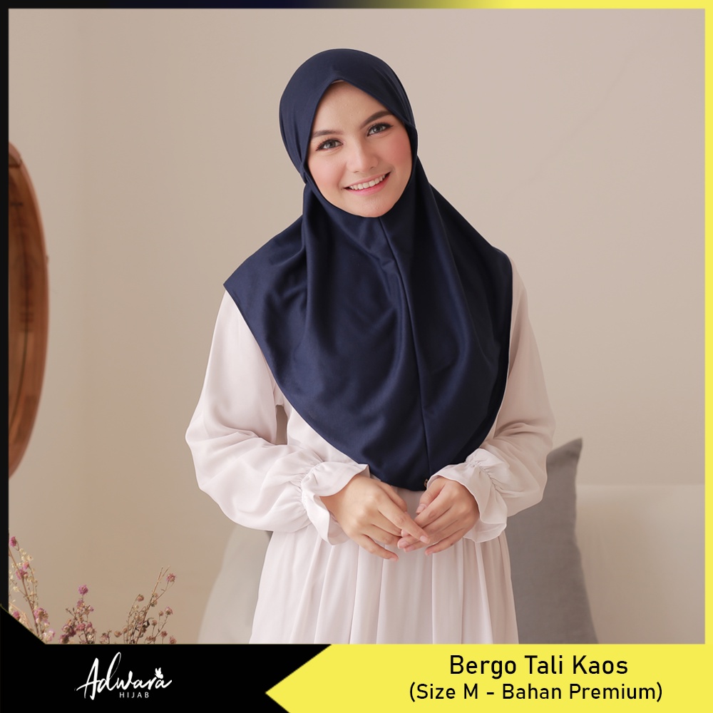 ADWARA HIJAB Bergo Tali Kaos M Premium / Jilbab Bergo Non Pet Jahitan Rapi / Bahan Tebal dan Adem