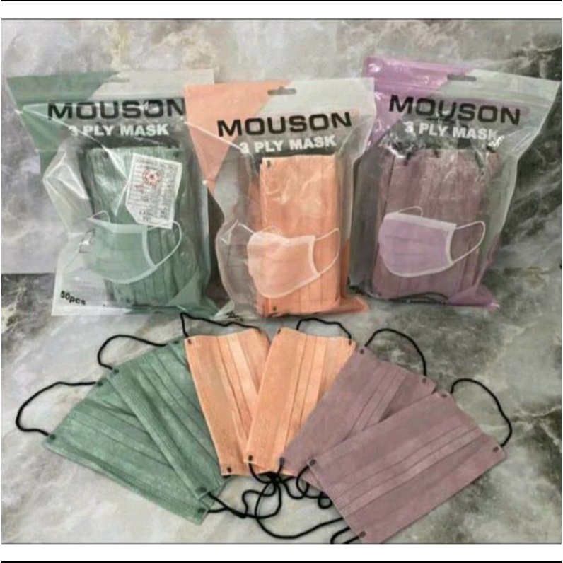 Masker 3 Ply Mouson Embos Premium Earloop Warna Warni Green Nude,PinkLady,Nudepink Isi 50 Pcs