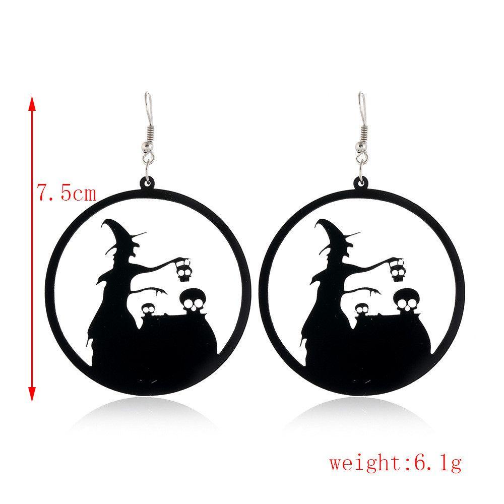 R-bunga Halloween Drop Anting Tren Perhiasan Kreatif Labu Kucing Hitam Penyihir Tangan Hallowmas Kostum Cosplay