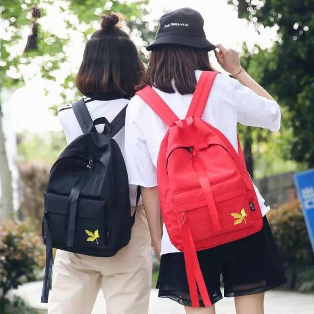 Ransel Sekolah SD SMP SMA Harajuku Pria Wanita Tas Travel Tahan Air Keren Pria Wanita Ransel Warna Solid Anak Perempuan Anak Laki-laki Tas Pelajar Wanita Lucu