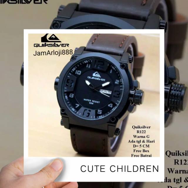 Jam Tangan Pria Quicksilver Tanggal Hari Aktif Strap Kulit(DiKirim Jakarta)