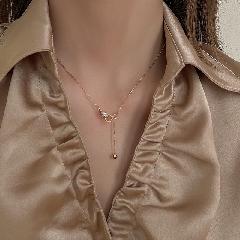 Aksesoris Kalung Rantai Tulang Selangka Model Cincin Ganda Gaya Simple Untuk Musim Panas