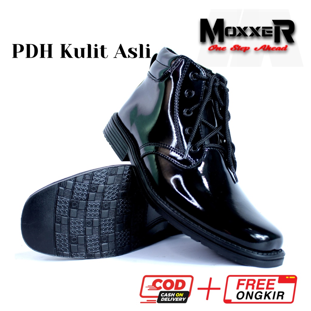 Sepatu PDH 04 Polri Polisi Kulit Asli Sepatu Kerja Dinas Kulit Hitam Kilap Tali Resliting Pria Satpam Security Guru Kantoran Oxford