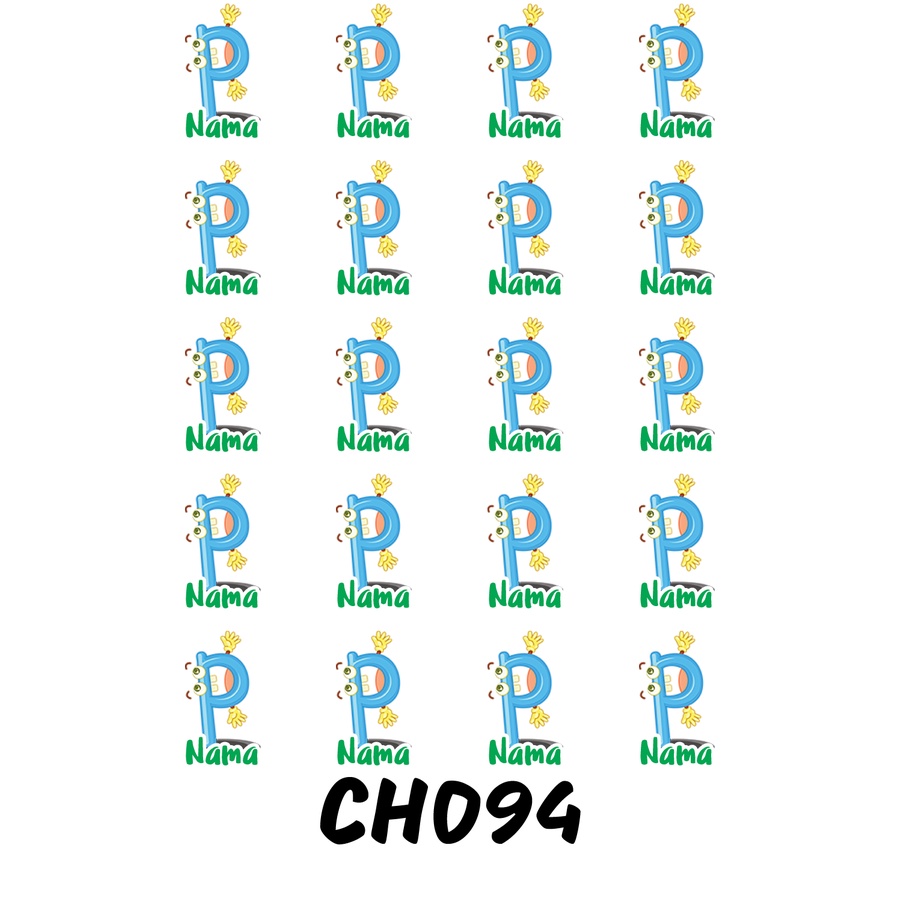

Sticker Nama Cutting Label Waterproof Tahan Air Huruf 94 (CH094)