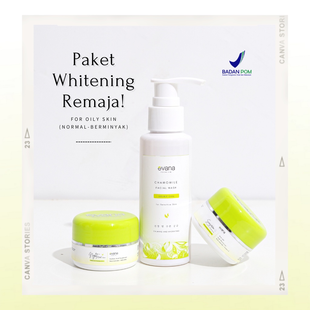 Evana Beauty Care Paket Whitening Remaja - Set Atau Paket Pemutih Wajah Tercepat Untuk Pemula (Grati