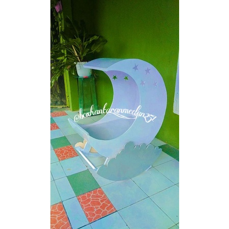 tempat tidur bayi jati belanda bulan sabit dekorasi aqiqah