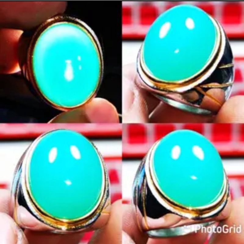 Cincin  Batu Bacan Palamea Biru Kristal Bagus