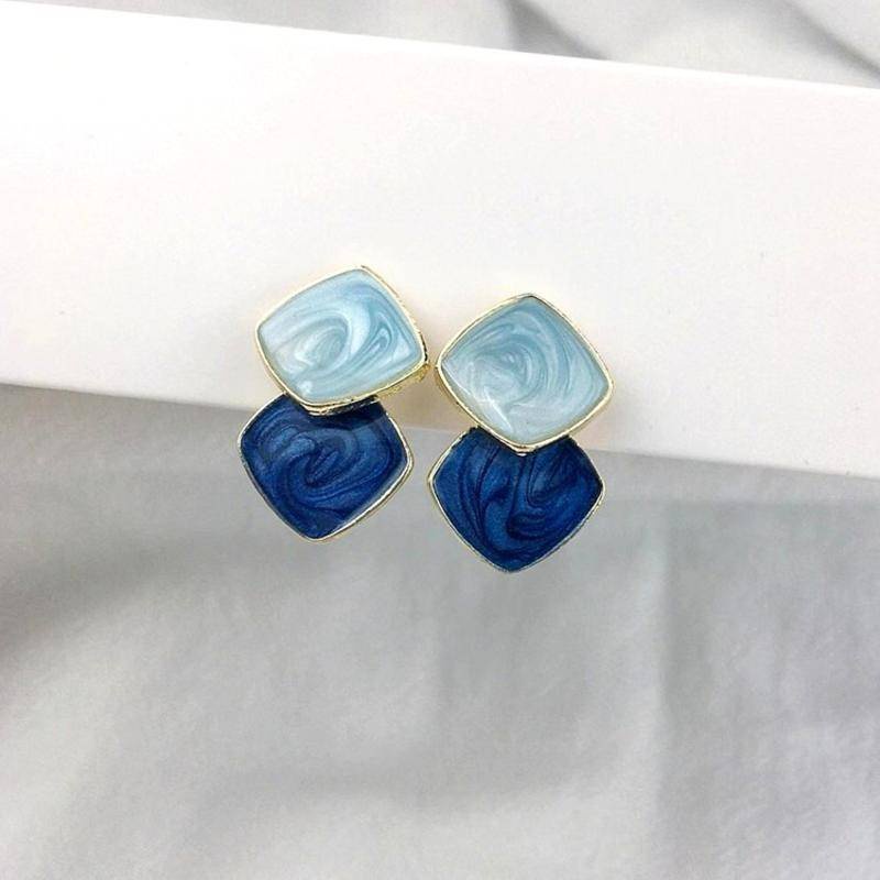 Anting Klip on Enamel Tanpa Tindik Warna Biru Untuk Wanita