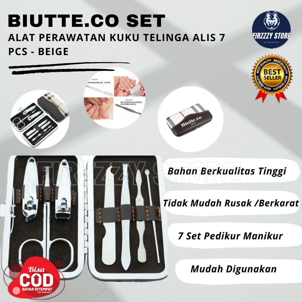 BIUTTE.CO Set Alat Perawatan Kuku Telinga Alis 7 PCS - LA1-9 - Beige