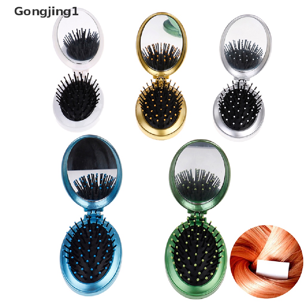 Gongjing1 Sisir Rambut Lipat Portable Dengan Cermin Untuk travel