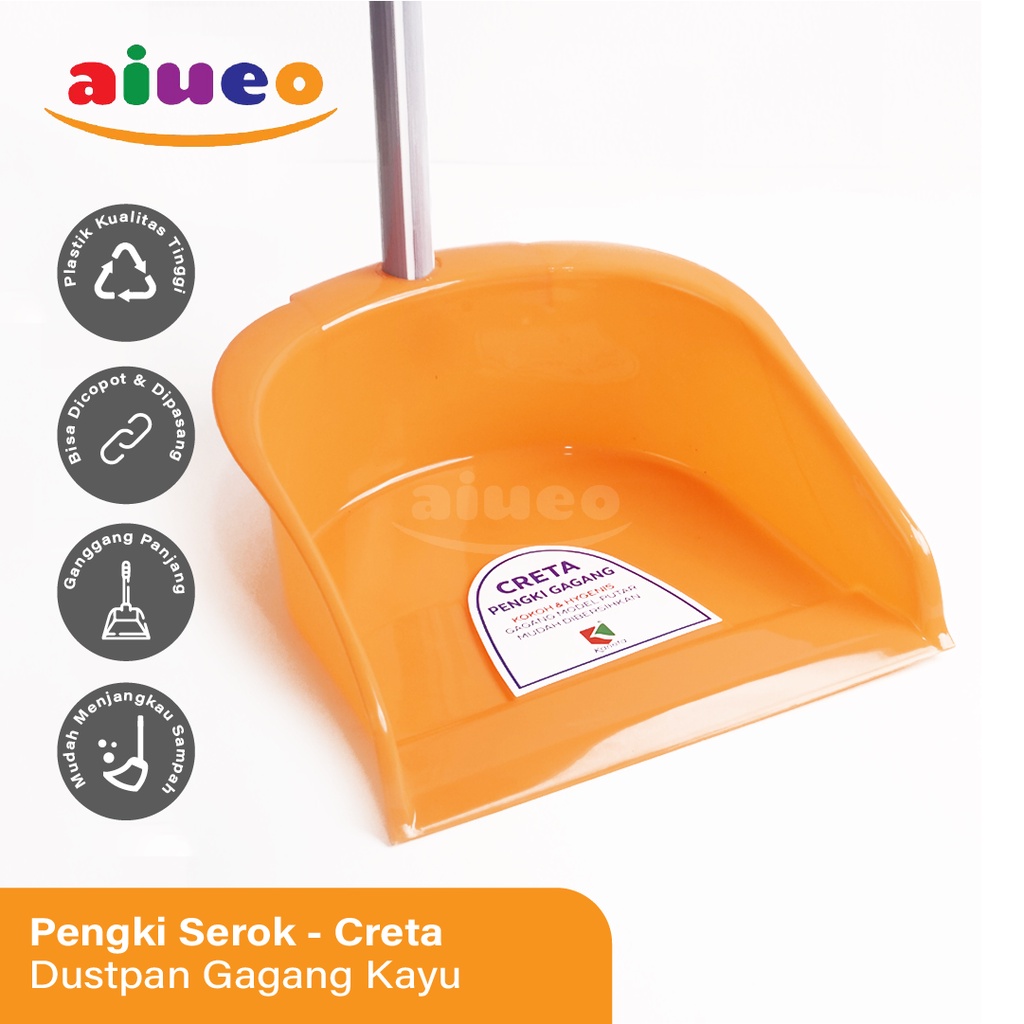 AIUEO | Pengki Serok Sampah Serokan Dustpan Gagang Kayu Murah Kreta RANDOM | cikrak sampah | cikrak plastik | plastik sampah