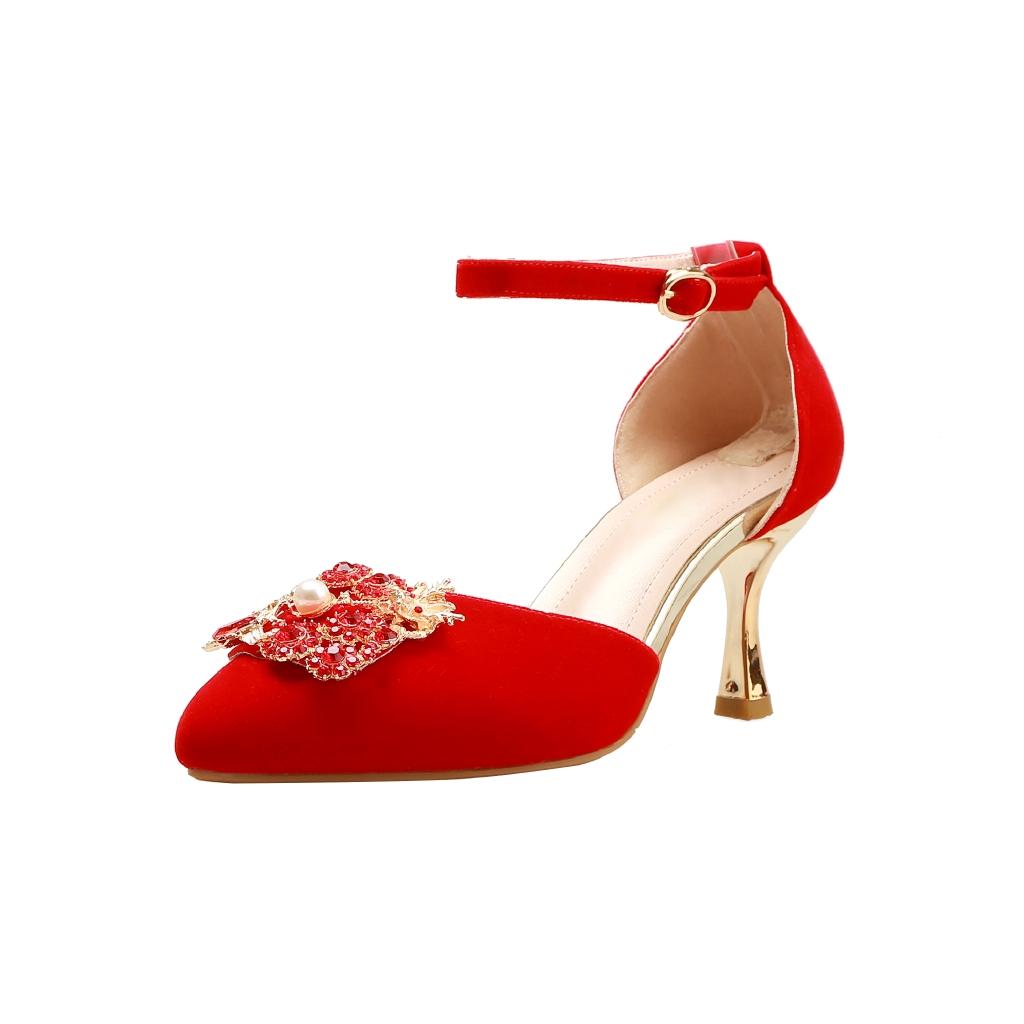 High Quality Red Shoes Hollow Wedding Shoes Women Red High Heeled