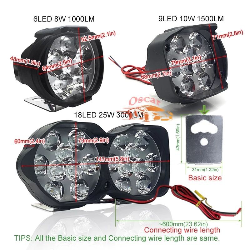 Lampu Tembak Led Motor Sorot Depan 6led 9led 18Led Super Terang 12V