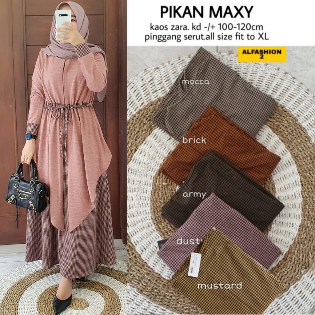 PIKAN MAXY BY ALFASHION | MAXY DRESS WANITA PIKAN MAXI LD 100-120CM KAOS ZARA SERUT PINGGANG